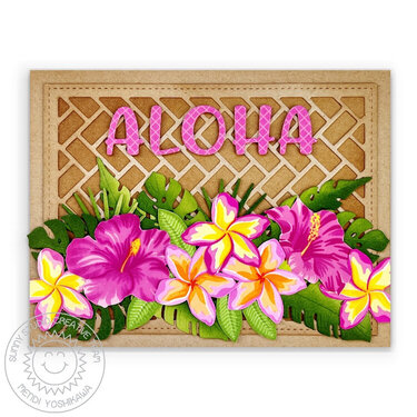 Sunny Studio Aloha Plumeria &amp; Hibiscus Card by Mendi Yoshikawa
