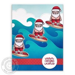 Sunny Studio Surfing Santa Christmas Card by Mendi Yoshikawa