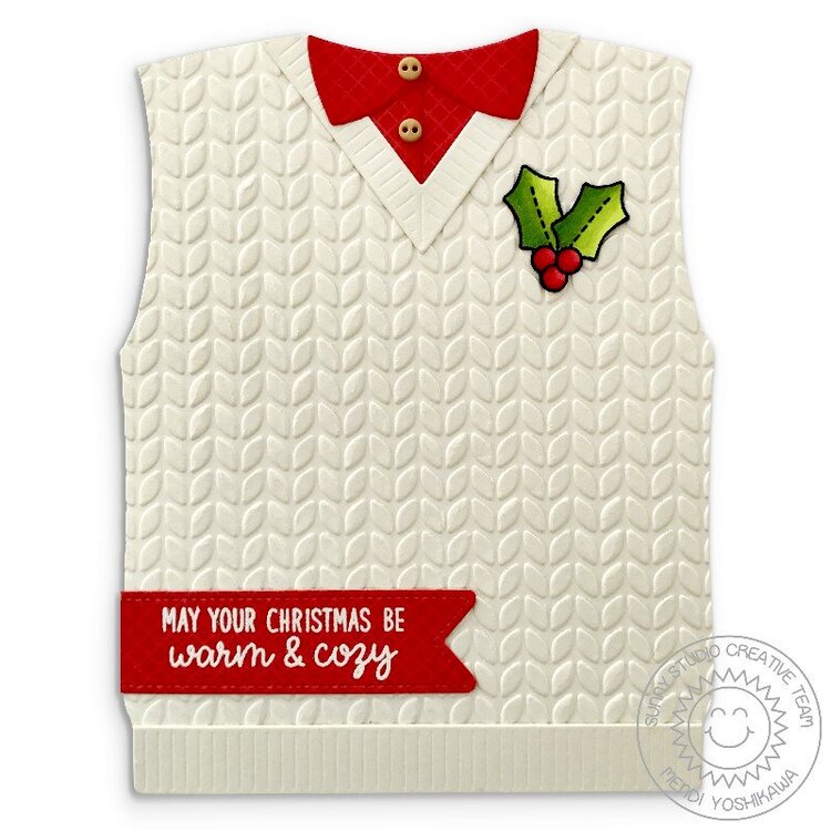 Sunny Studio Stamps Sweater Vest Christmas Card by Mendi Yoshikawa