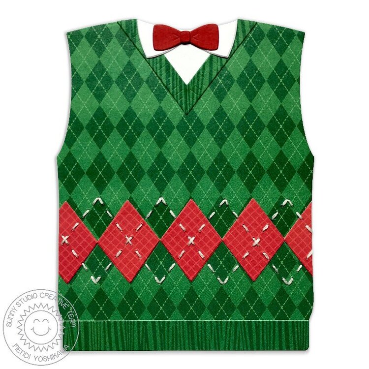 Sunny Studio Stamps Sweater Vest Christmas Card by Mendi Yoshikawa