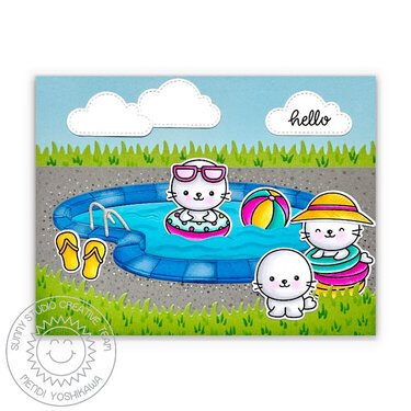 Sunny Studio Seals in Swimming Pool Card by Mendi Yoshikawa