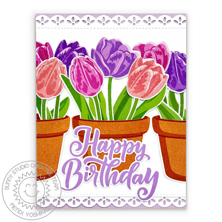 Sunny Studio Tranquil Tulips Birthday Card by Mendi Yoshikawa