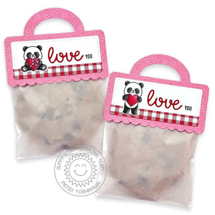 Sunny Studio Stamps Bighearted Bears Panda Valentine&#039;s Day Treat Bag Toppers