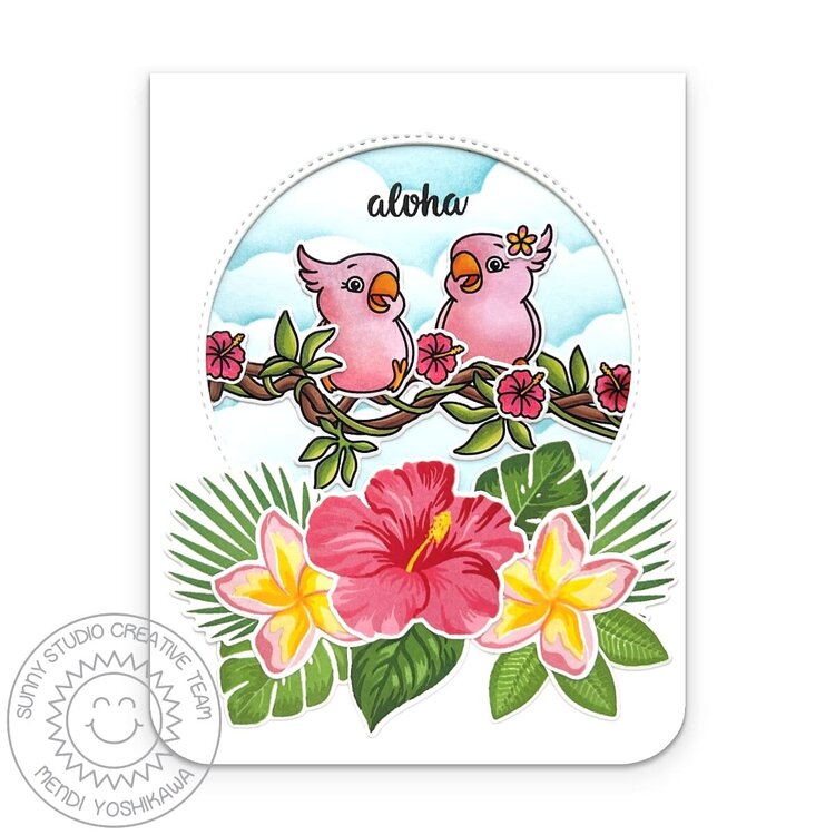 Sunny Studio Tropical Birds Aloha Card by Mendi Yoshikawa