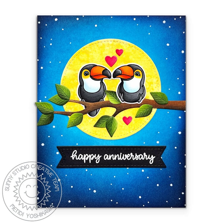 Sunny Studio Tropical Birds Anniversary Card by Mendi Yoshikawa