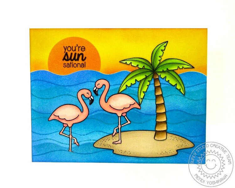 Sunny Studio Tropical Paradise Flamingo Card by Mendi Yoshikawa
