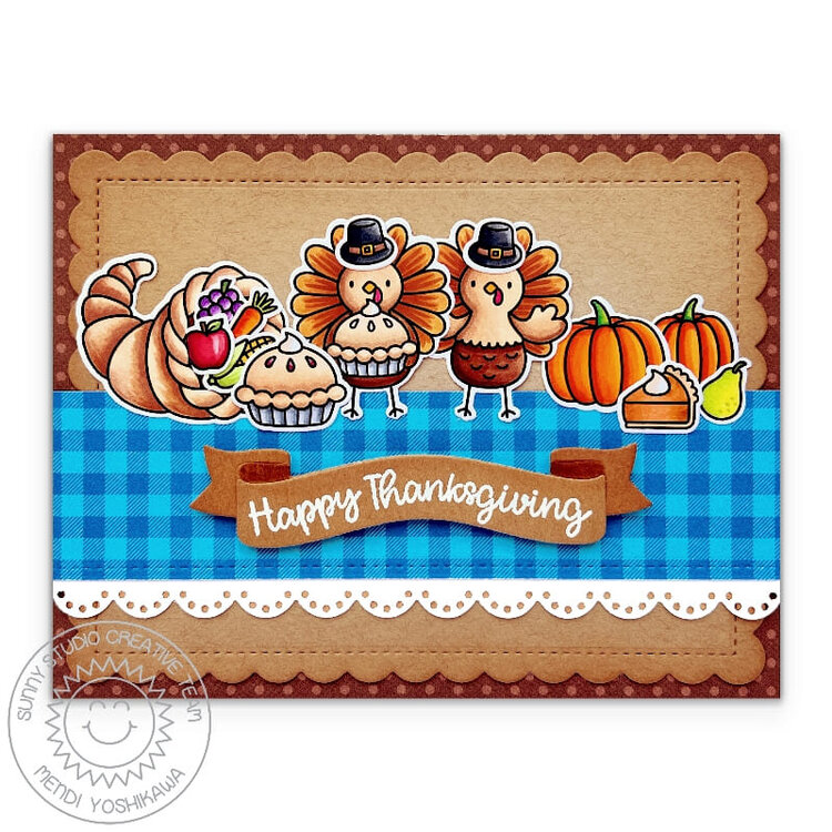 Sunny Studio Turkey Day Thanksgiving Card by Mendi Yoshikawa