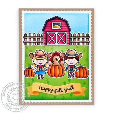 Sunny Studio Fall Turkey on Farm Card by Mendi Yoshikawa