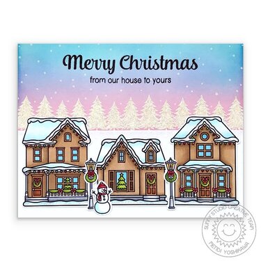 Sunny Studio Victorian Christmas House Card by Mendi Yoshikawa
