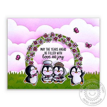 Sunny Studio Penguin Bride &amp; Groom Wedding Card by Mendi Yoshikawa
