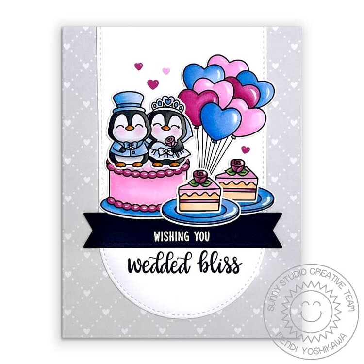 Sunny Studio Wedding Cake &amp; Balloons Card by Mendi Yoshikawa