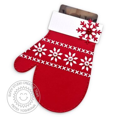 Sunny Studio Woolen Mitten Red Shaped Card by Mendi Yoshikawa