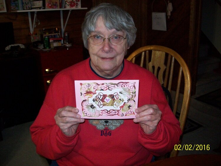 Sue, new playmate, made her first Valentine Card