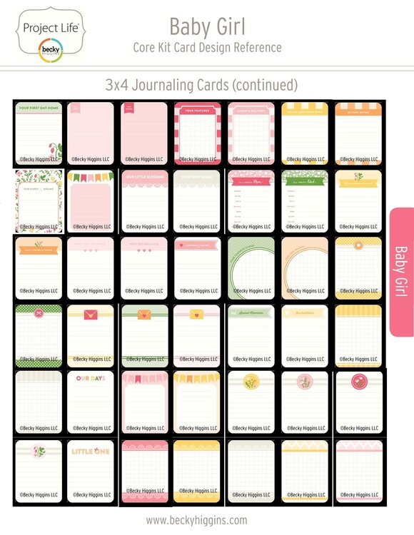 Project Life Baby Girl Core Kit Card Reference