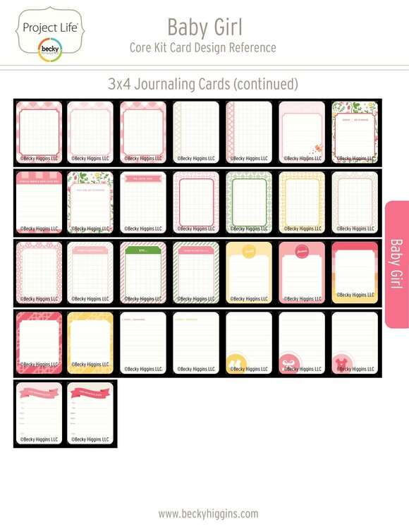 Project Life Baby Girl Core Kit Card Reference