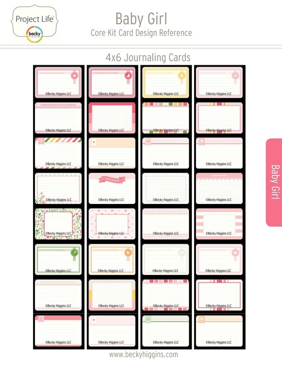 Project Life Baby Girl Core Kit Card Reference