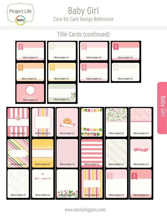 Project Life Baby Girl Core Kit Card Reference