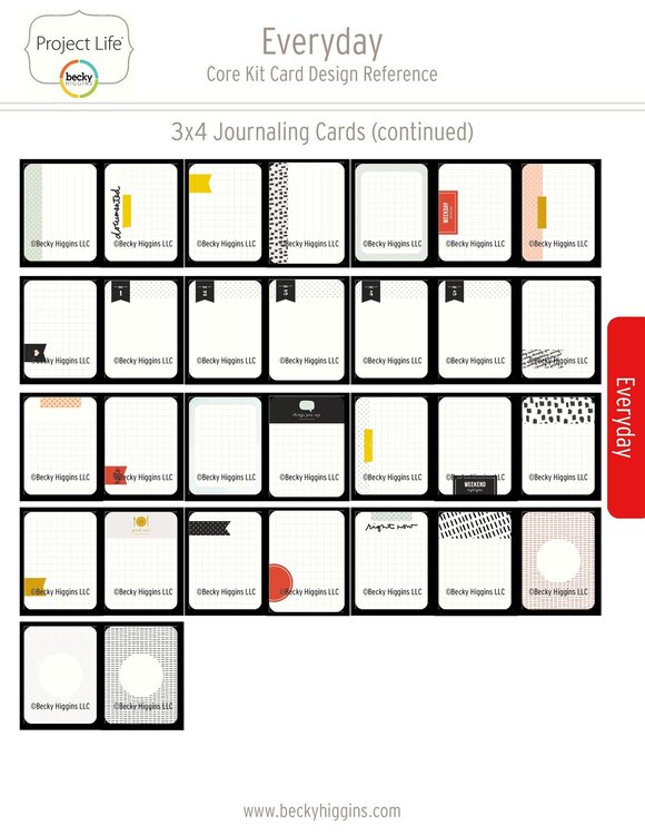 Project Life Everyday Core Kit Card Reference