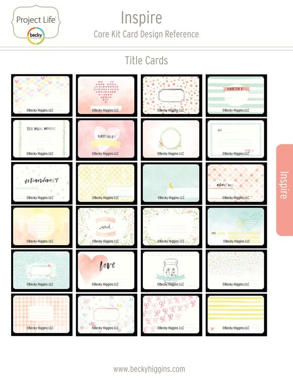 Project Life Inspire Core Kit Card Reference