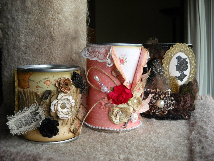 3 re-purposed tin cans