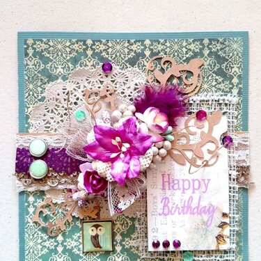 Teal and Purple Happy Birthday card