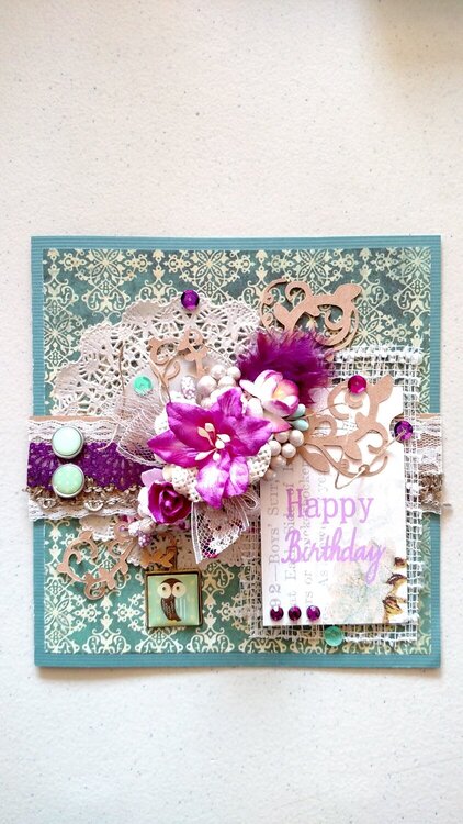Teal and Purple Happy Birthday card