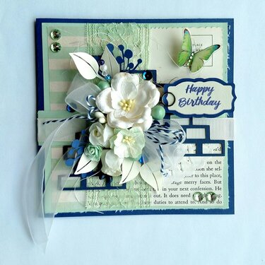 Blue and Mint Green Shabby Chic Happy Birthday Card