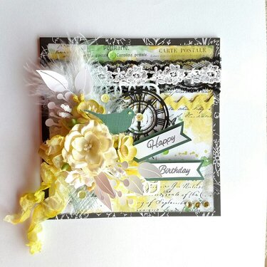 Yellow Shabby Chic Happy Birthday Card