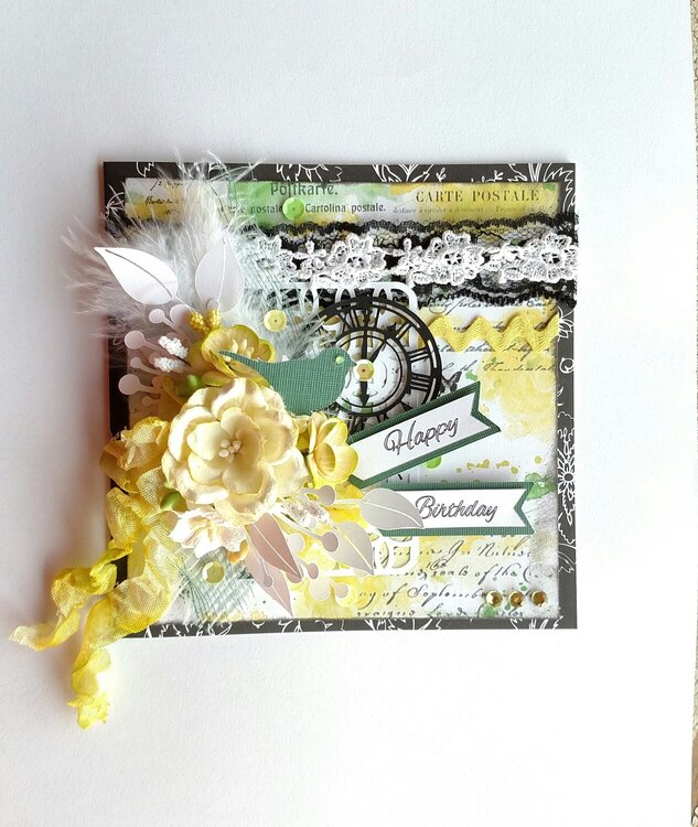 Yellow Shabby Chic Happy Birthday Card