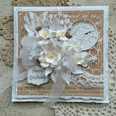 Tan and White Happy Birthday Card