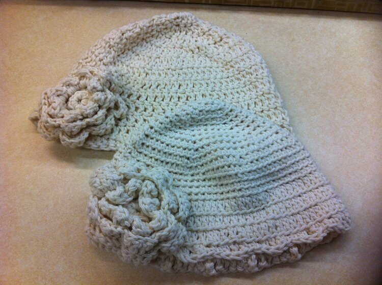 Crocheted chemo caps for Mother and Daughter
