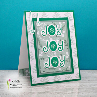 Joy Joy Joy Christmas card in green