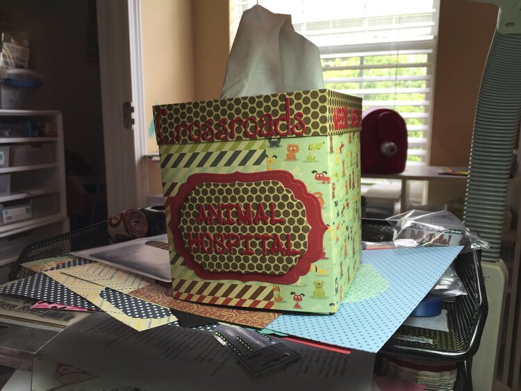 Tissue box cover for animal clinic.