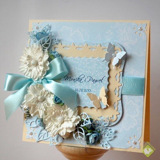 wedding card in light blue