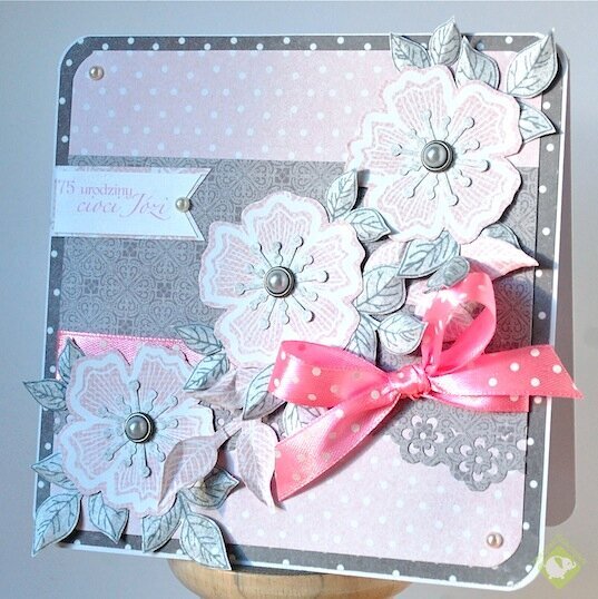 Birthday card in pink and grey
