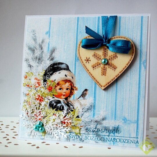 Christmas card with woden heart
