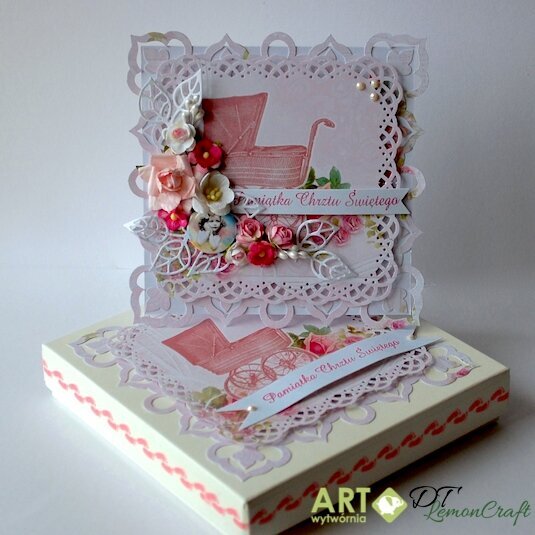Christening card with matching box for a girl