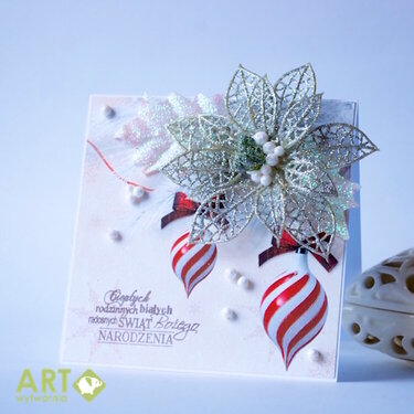 Christmas card with silver poinsettia