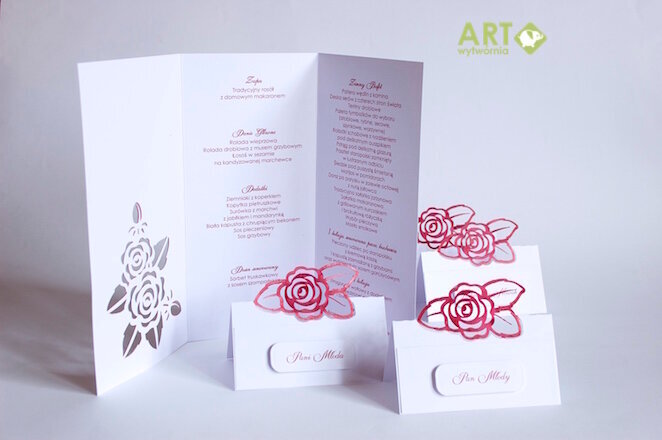 Elegant menu and placecards with rose
