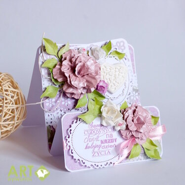 Stair step card with handmade roses