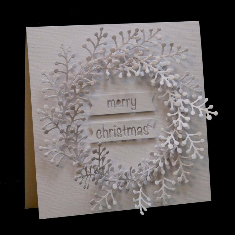 white-on-white christmas wreath card