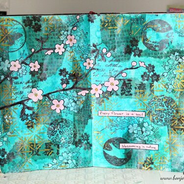 Cherry blossom art journal spread