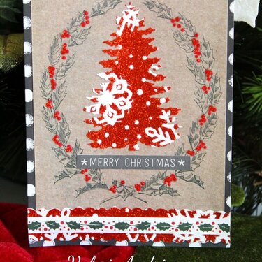 Red glitter Christmas tree card