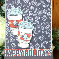 Happy Holidays card with Tim Holtz stamp