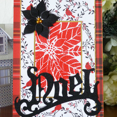 Black Noel and red poinsettia - A Christmas card