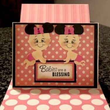 Twin baby card for a Minnie Mouse Theme