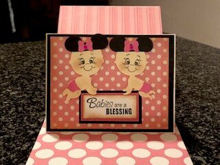 Twin baby card for a Minnie Mouse Theme