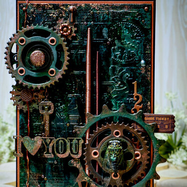Scrapbooking steampunk card &quot;I love you&quot;.