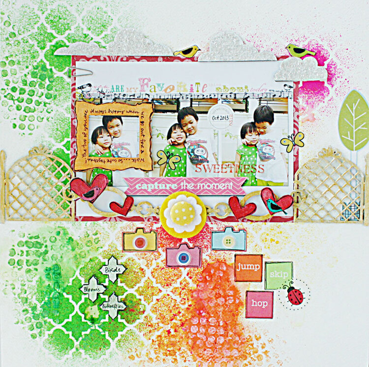 Mixed media layout with Blue Fern Studios chipboard
