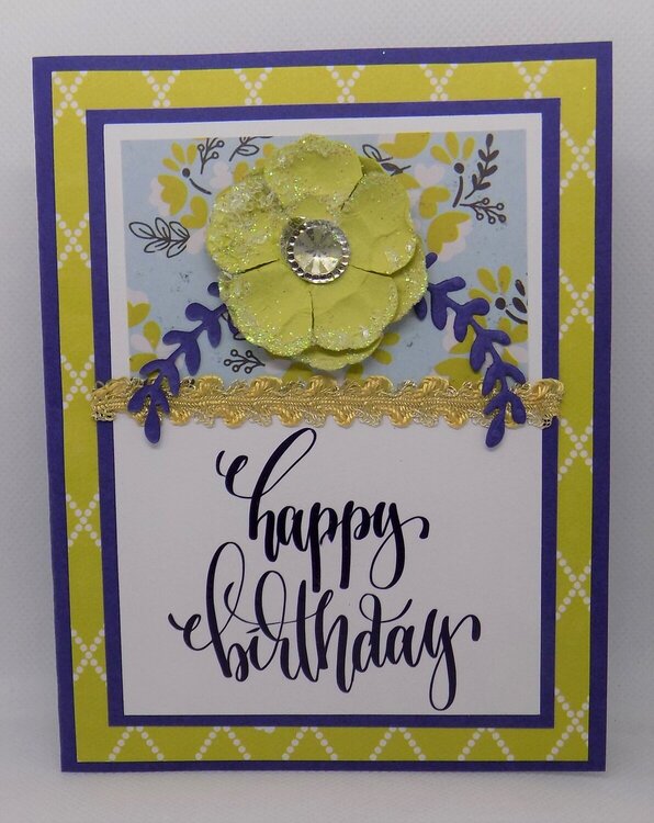 Handmade yellow and navy Happy Birthday Card